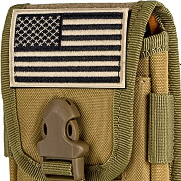 Tactical Cell Phone Holster Pouch with Armor Case on with US Flag Patch - Picture 2 of 4